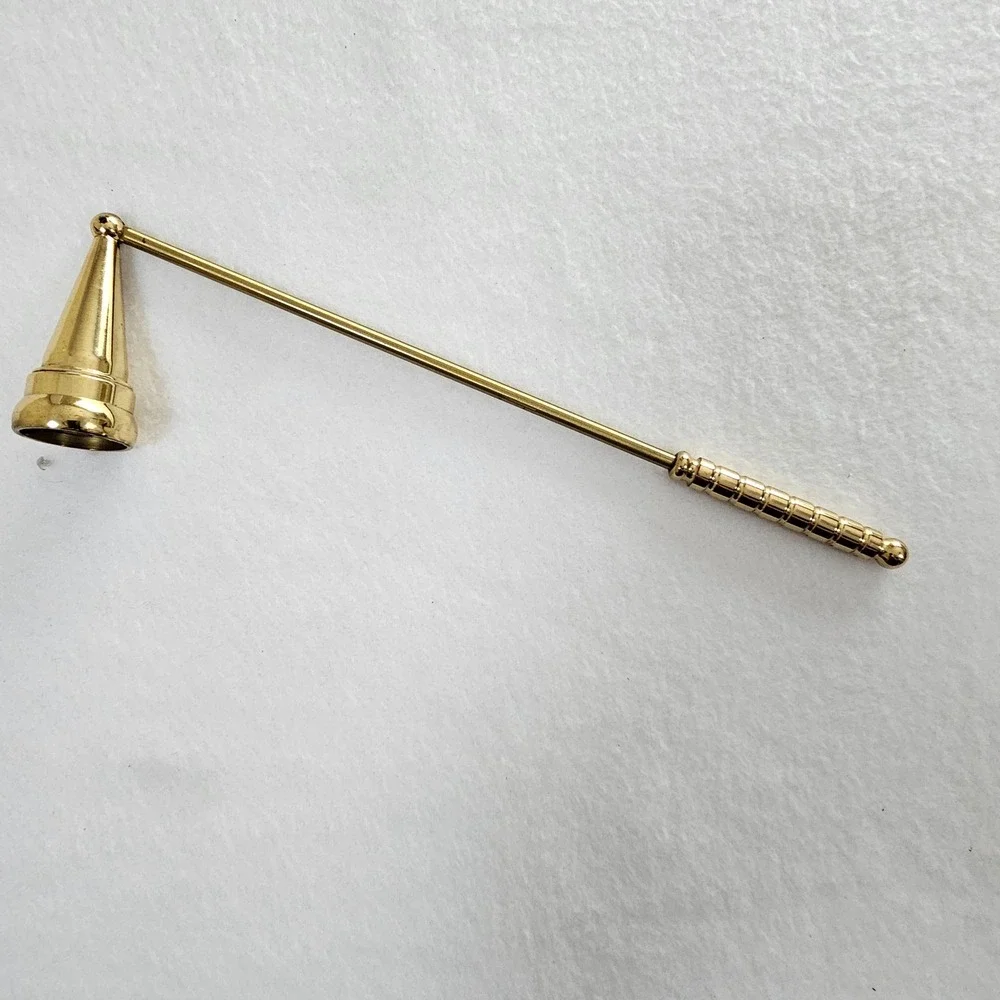 Vintage Brass Candle Snuffer Long Handle Polished Gold Tone Cone Bell 10.5 Inch‎